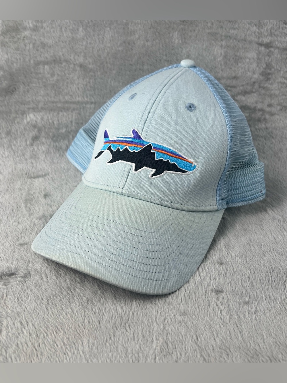 Patagonia Fitz Roy Trout Trucker Hat Cap Mesh Back Snapback Aqua Blue